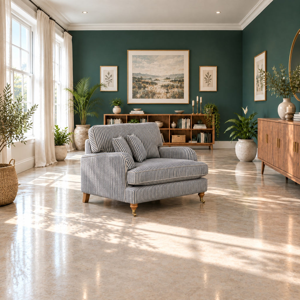 Eastbourne Snuggler in Navy Stripe with Navy Stripe Cushions