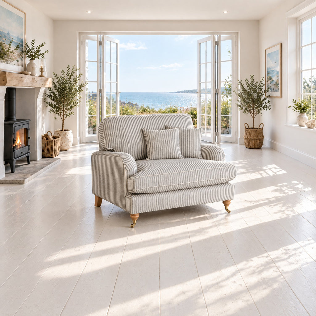 Eastbourne Snuggler in Grey Stripe with Grey Stripe Cushions