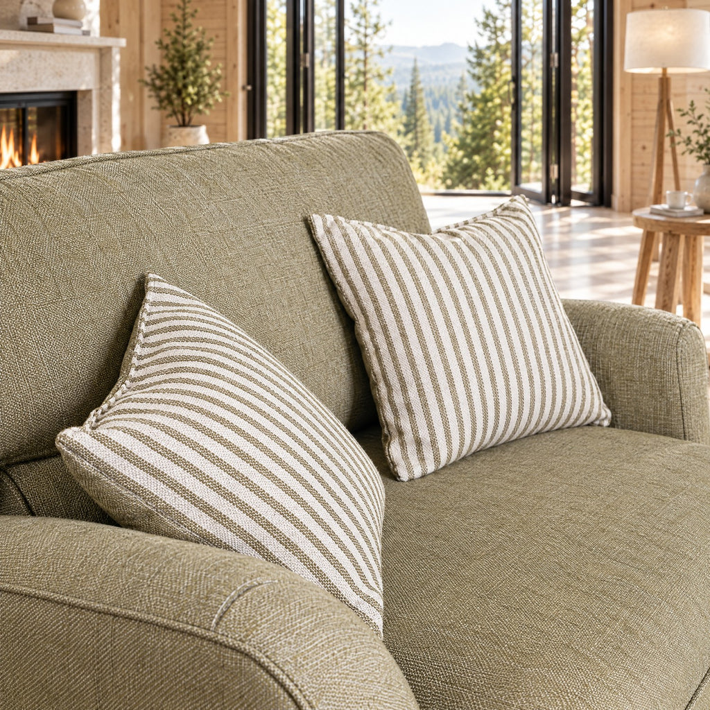 Eastbourne Snuggler in Olive with Olive Stripe Cushions