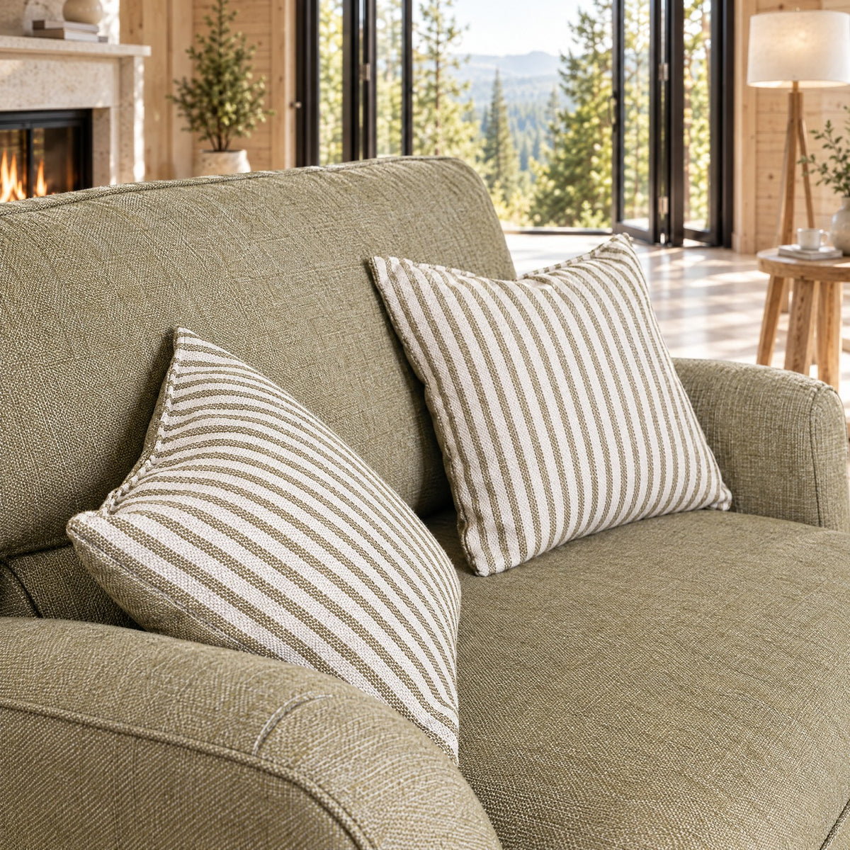 Eastbourne Snuggler in Olive with Olive Stripe Cushions