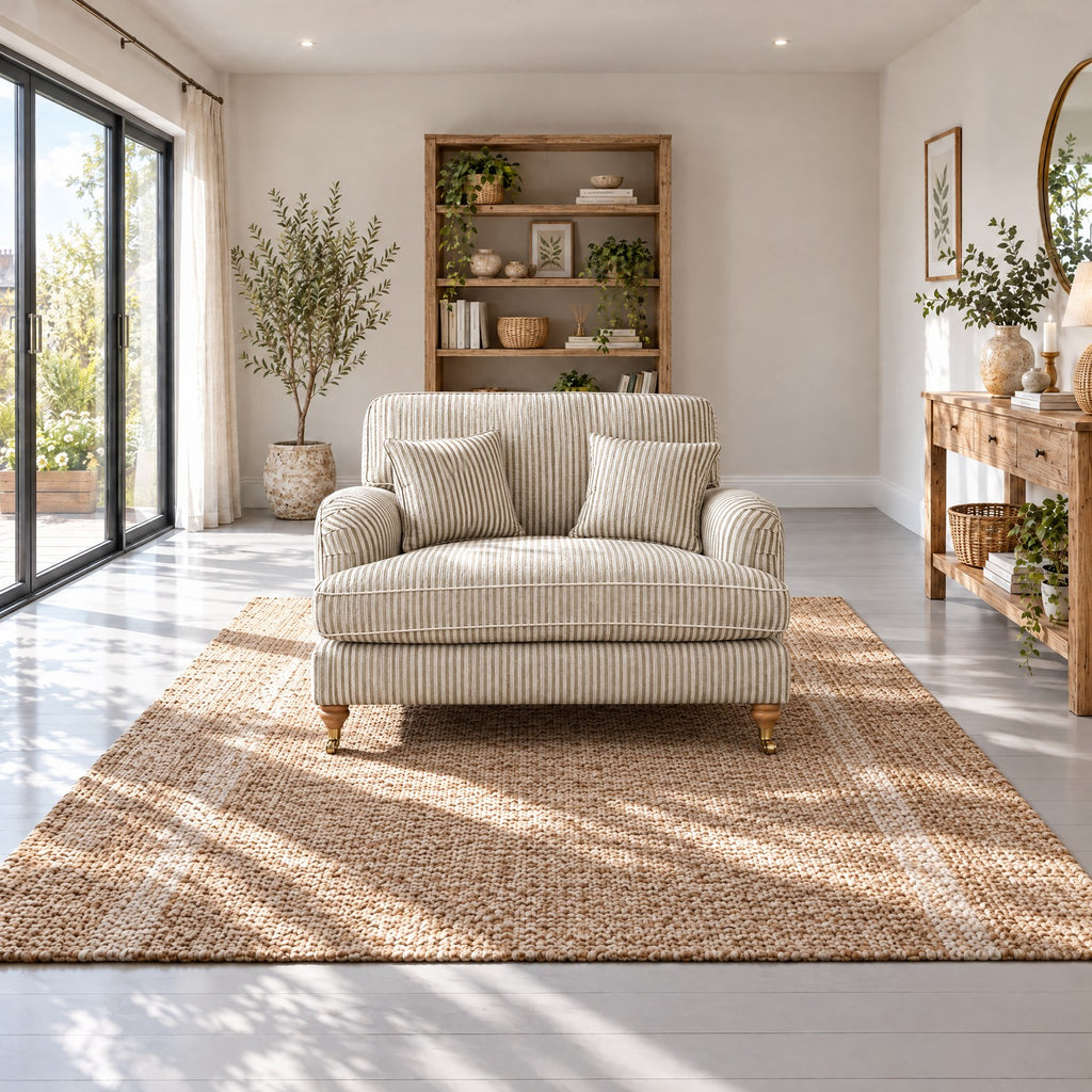 Eastbourne Snuggler in Olive Stripe with Olive Stripe Cushions