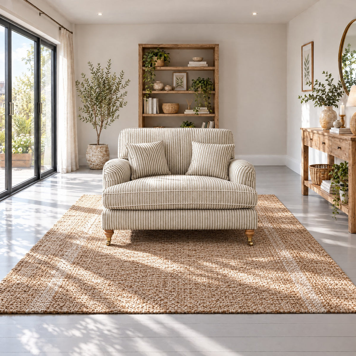 Eastbourne Snuggler in Olive Stripe with Olive Stripe Cushions
