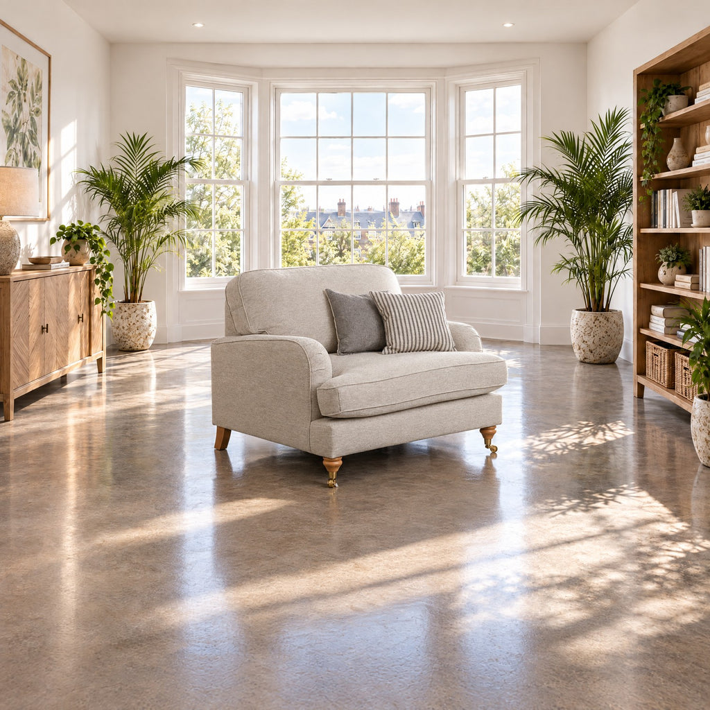 Eastbourne Snuggler in Natural with Grey Stripe Cushions