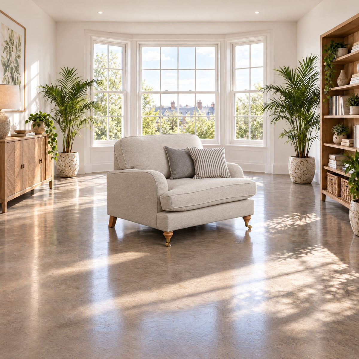 Eastbourne Snuggler in Natural with Grey Stripe Cushions