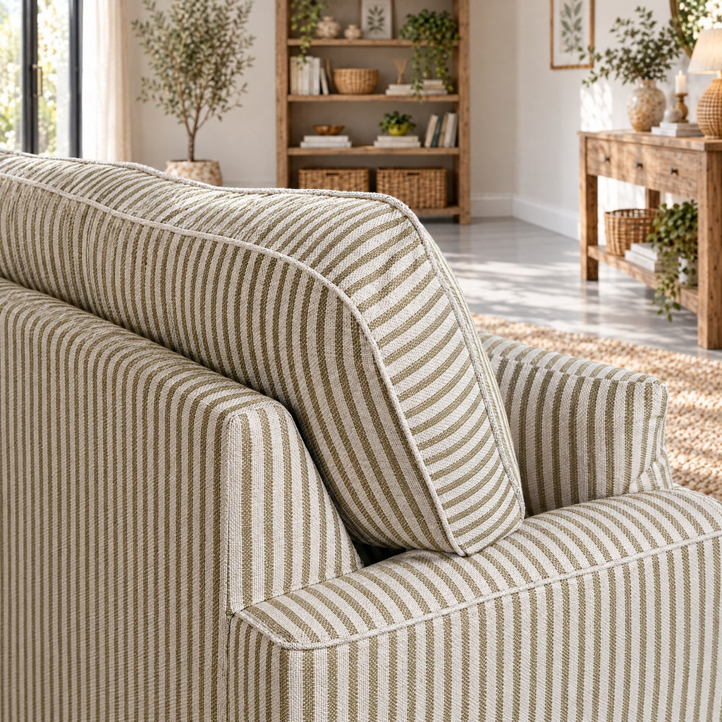 Eastbourne Snuggler in Olive Stripe with Olive Stripe Cushions