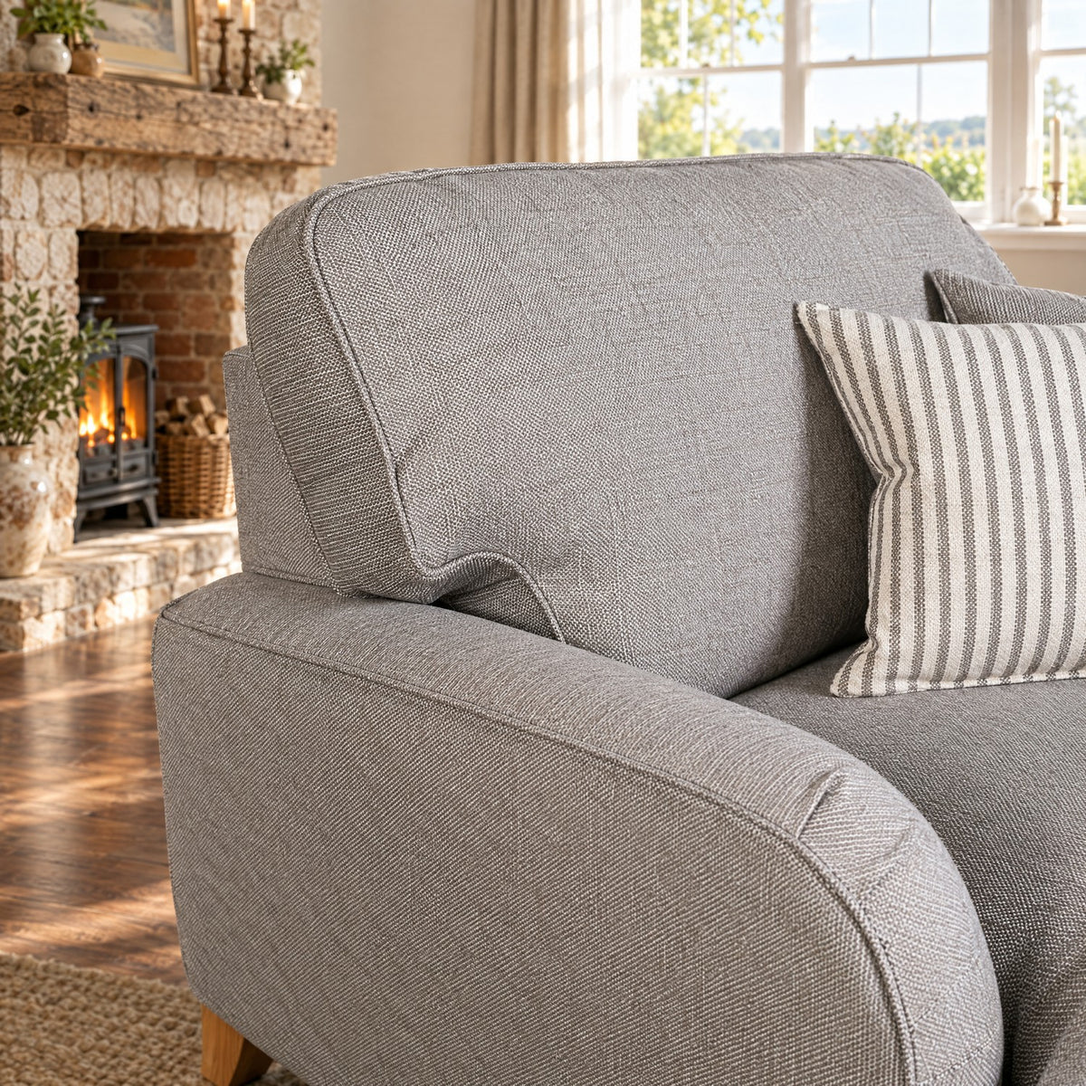 Eastbourne Snuggler in Grey with Grey Stripe Cushions