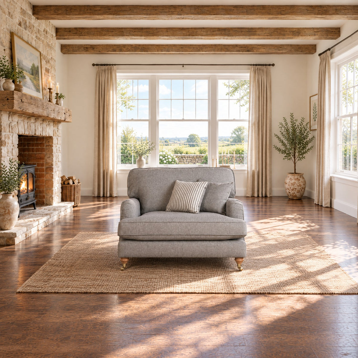 Eastbourne Snuggler in Grey with Grey Stripe Cushions