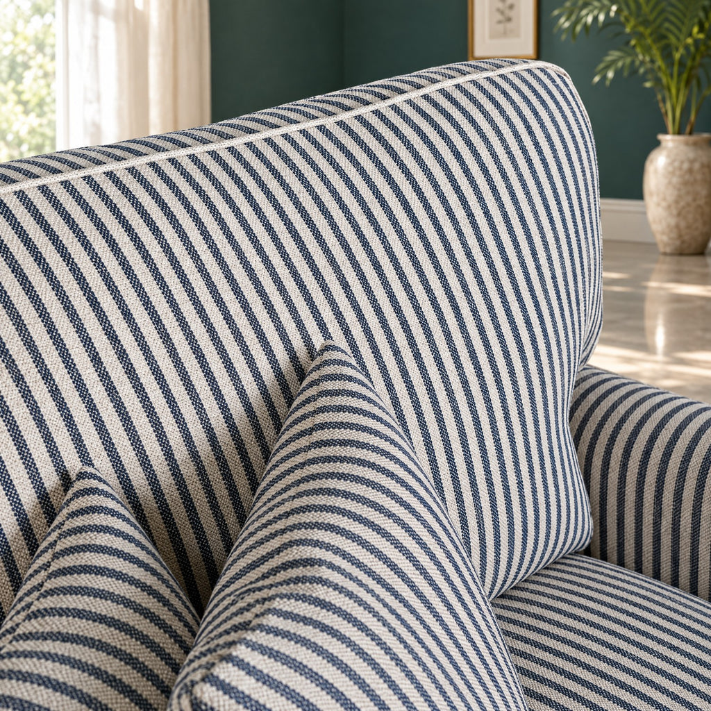 Eastbourne Snuggler in Navy Stripe with Navy Stripe Cushions