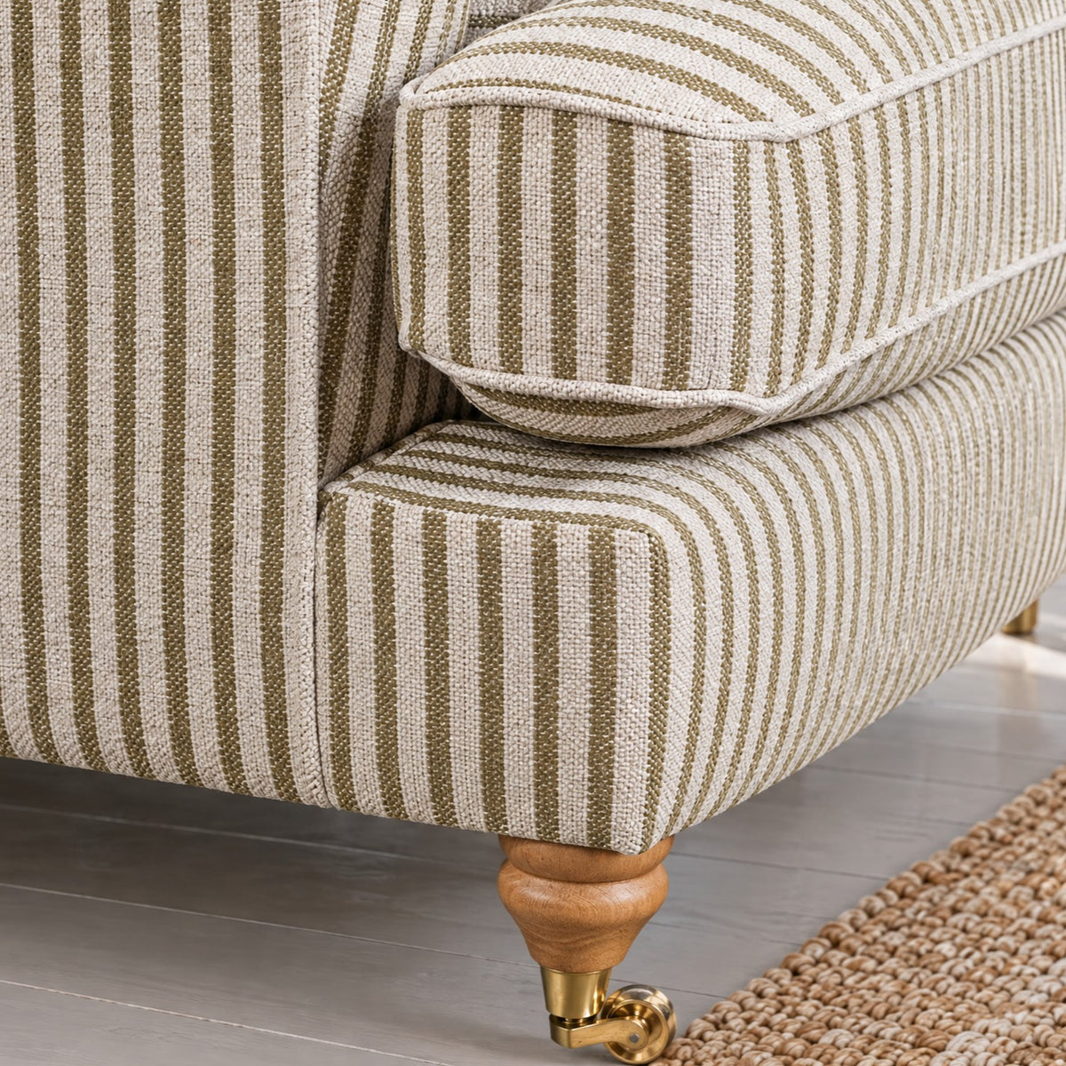 Eastbourne Snuggler in Olive Stripe with Olive Stripe Cushions
