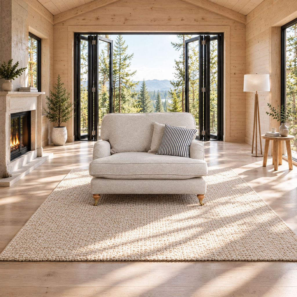 Eastbourne Snuggler in Natural with Navy Stripe Cushions