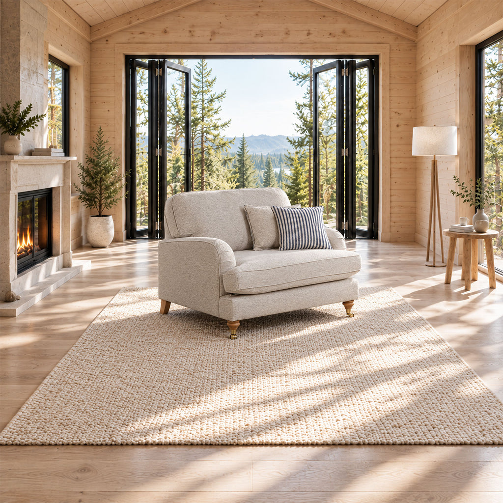 Eastbourne Snuggler in Natural with Navy Stripe Cushions