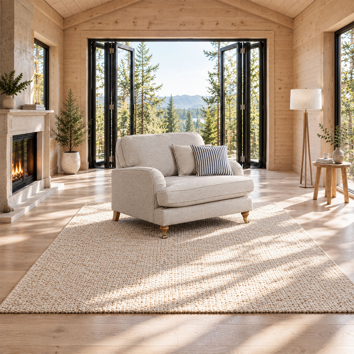 Eastbourne Snuggler in Natural with Navy Stripe Cushions