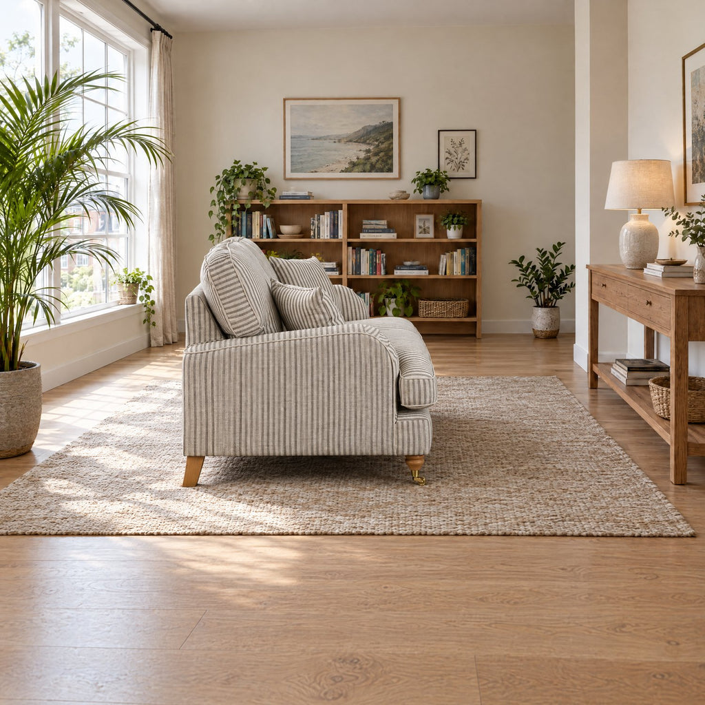 Eastbourne 2 Seater Sofa in Grey Stripe with Grey Stripe Cushions