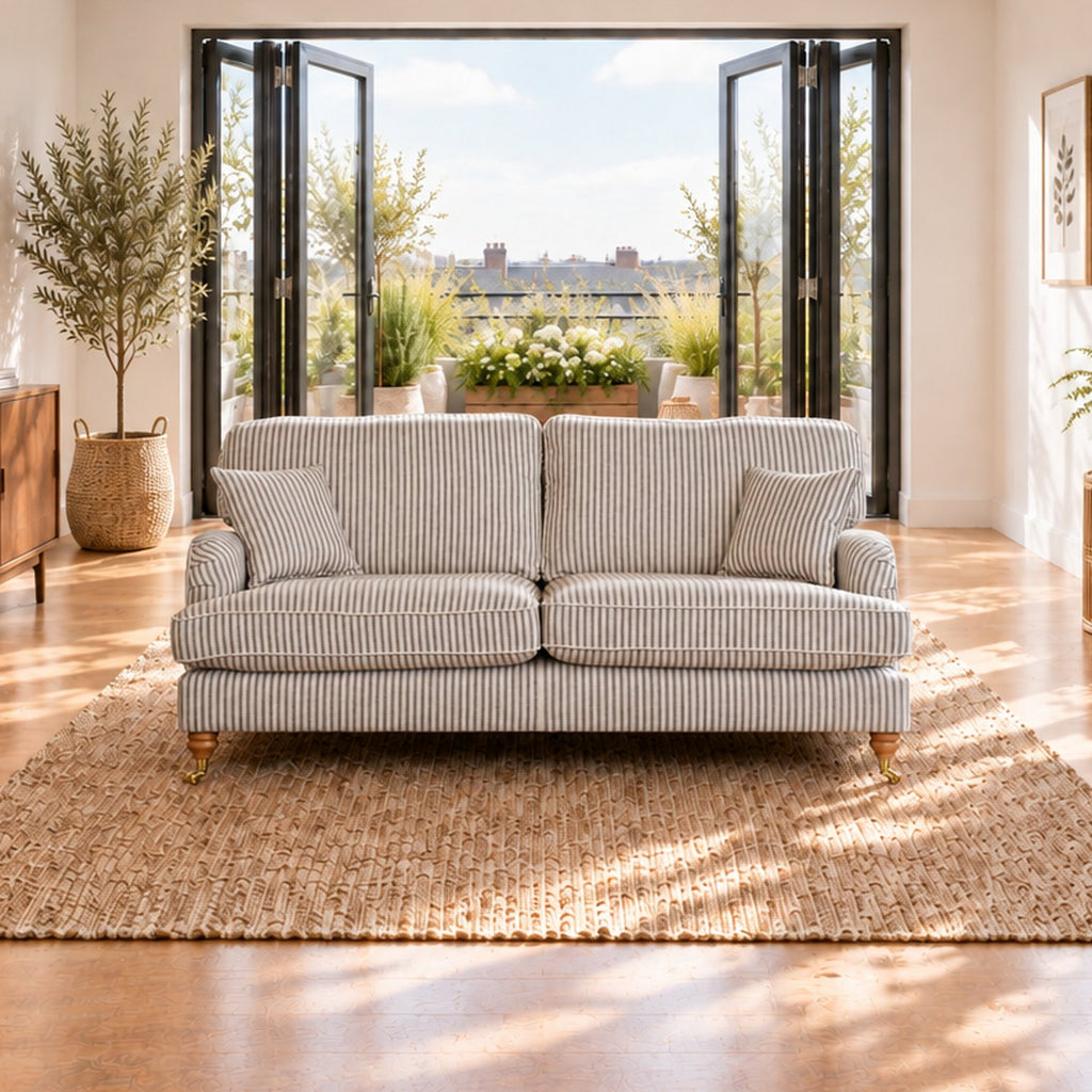 Eastbourne 3 Seater Sofa in Grey Stripe with Grey Stripe Cushions