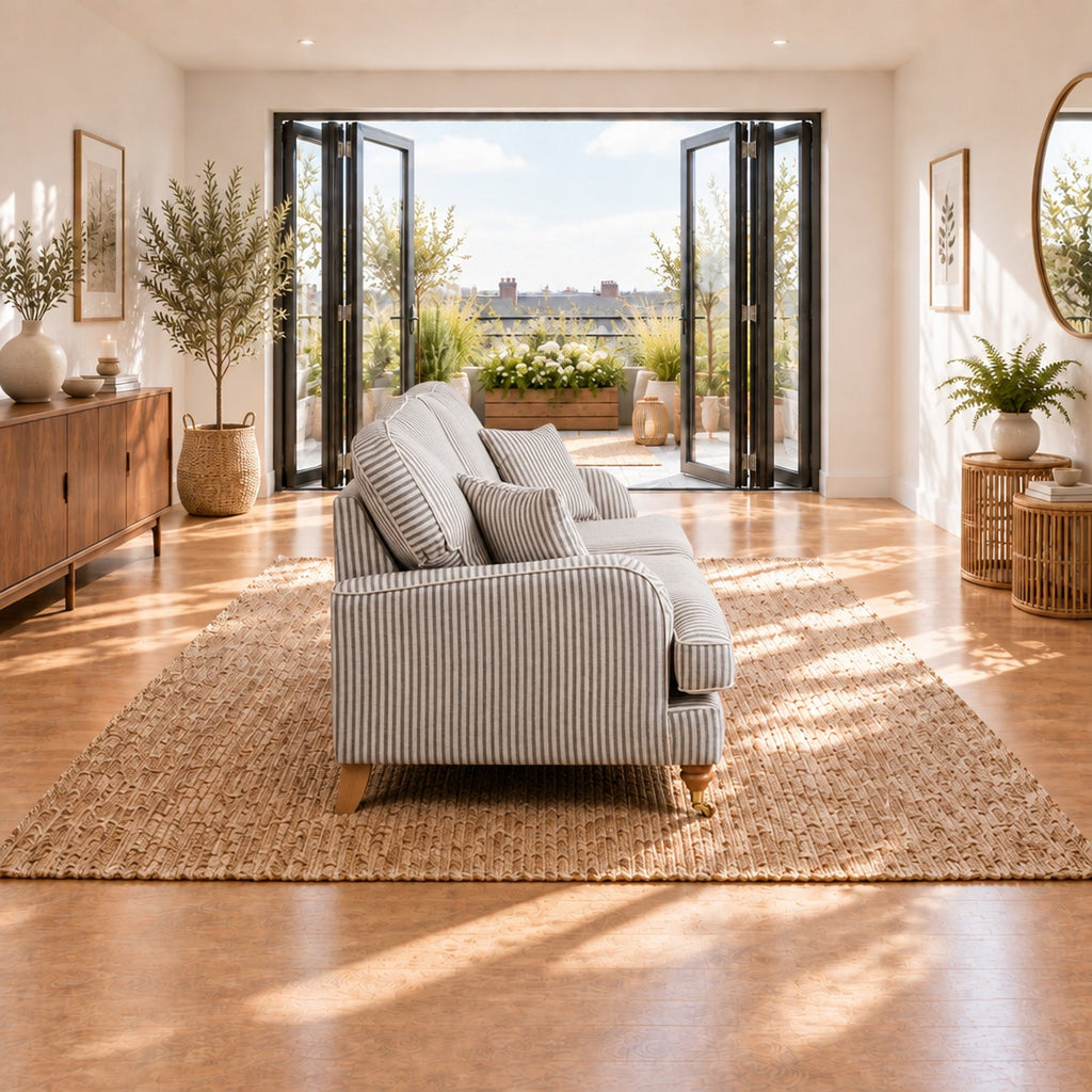 Eastbourne 3 Seater Sofa in Grey Stripe with Grey Stripe Cushions