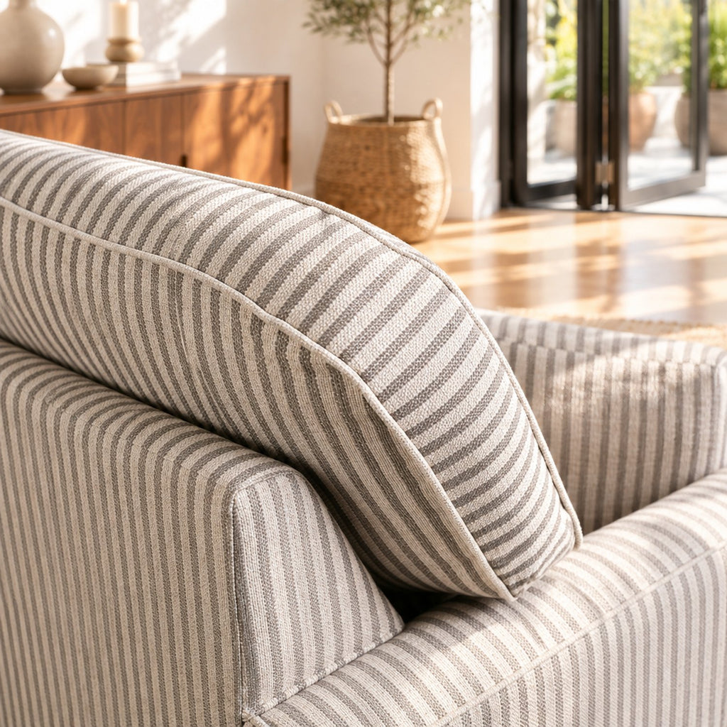 Eastbourne 3 Seater Sofa in Grey Stripe with Grey Stripe Cushions