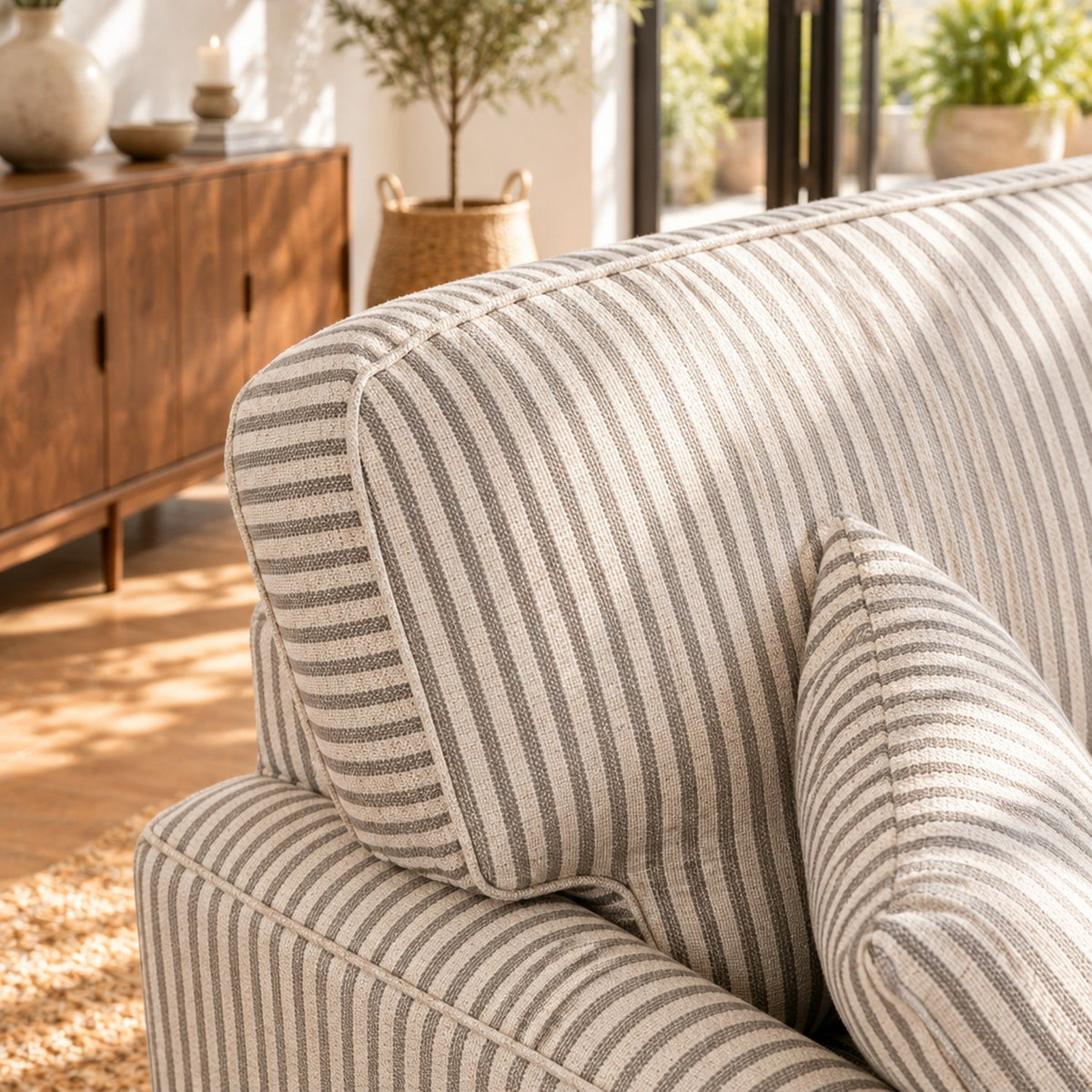 Eastbourne 3 Seater Sofa in Grey Stripe with Grey Stripe Cushions