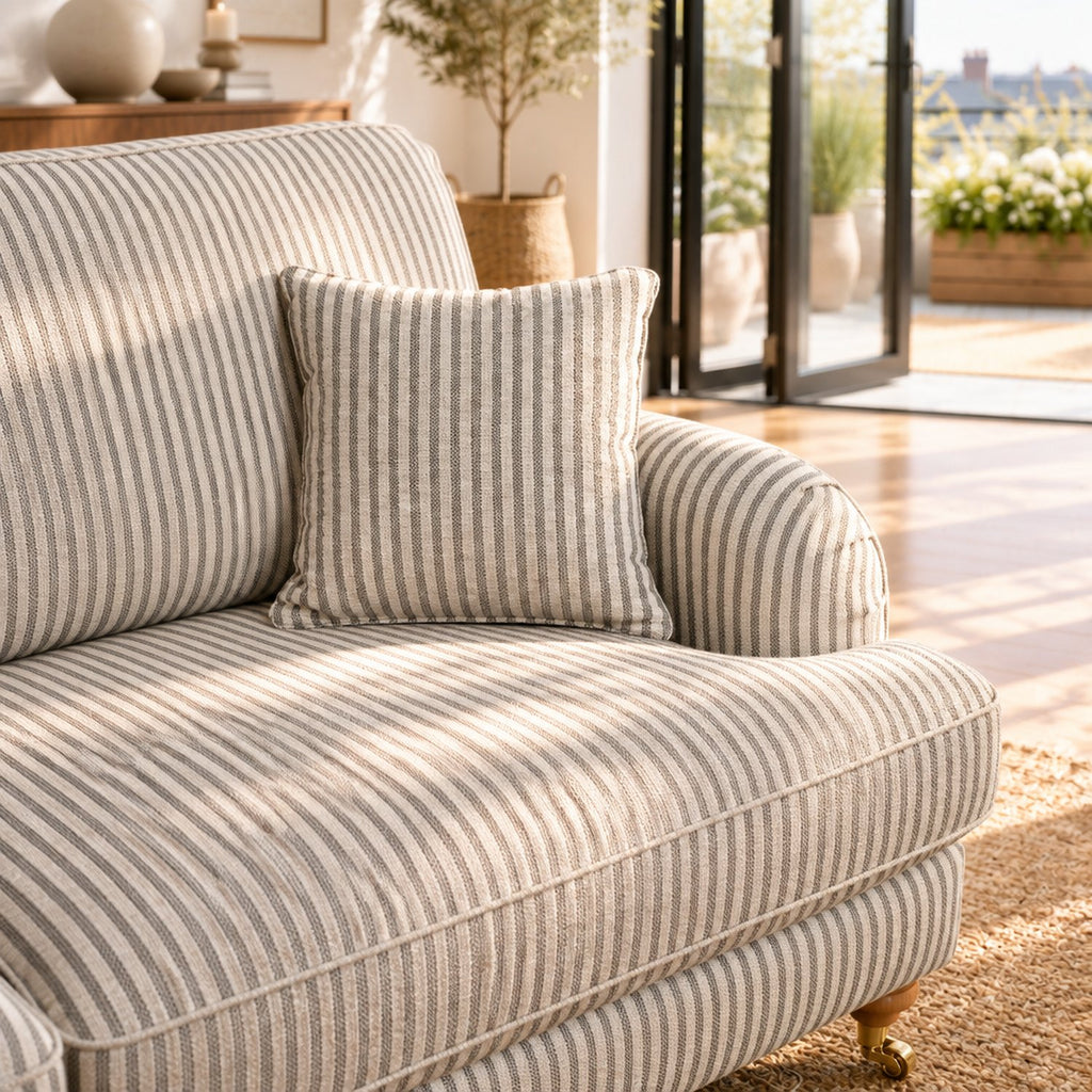 Eastbourne 3 Seater Sofa in Grey Stripe with Grey Stripe Cushions