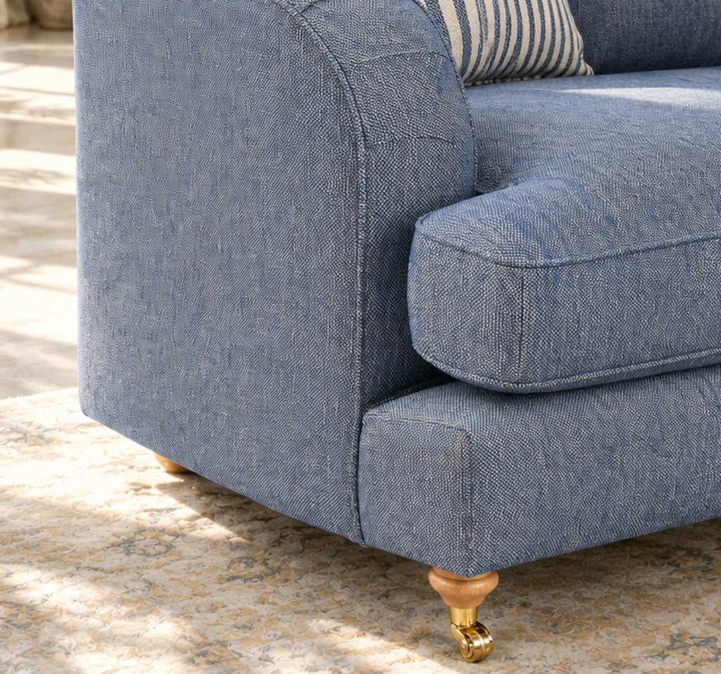 Eastbourne 3 Seater Sofa in Navy with Navy Stripe Cushions