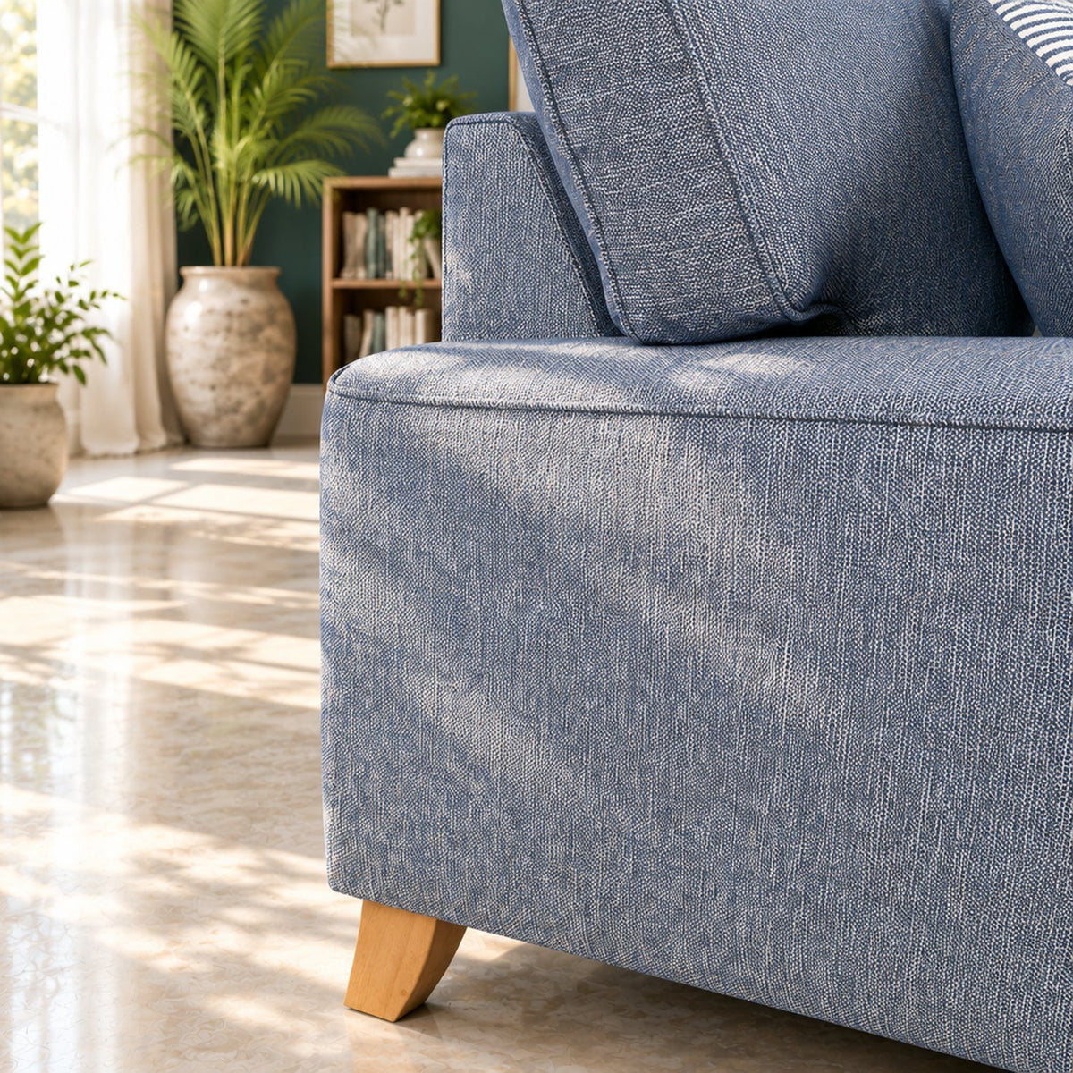 Eastbourne 3 Seater Sofa in Navy with Navy Stripe Cushions