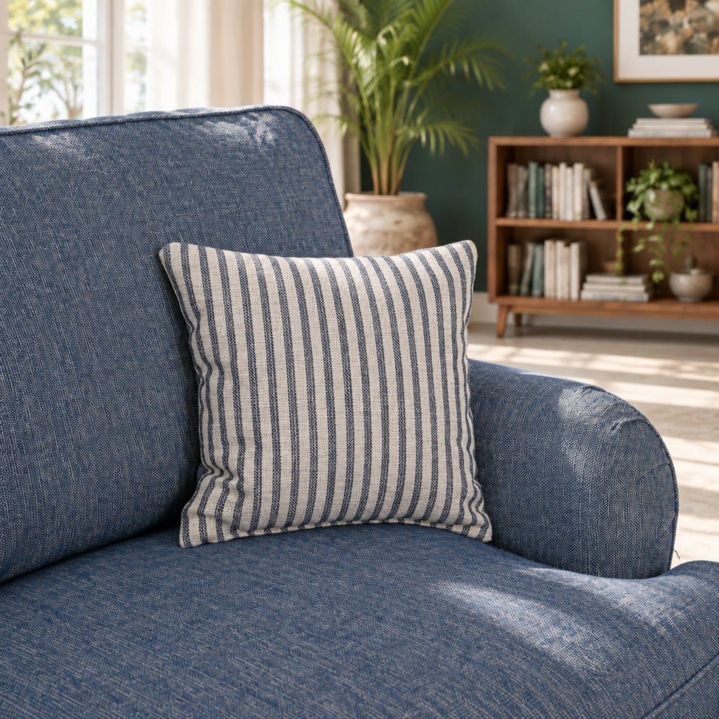 Eastbourne 3 Seater Sofa in Navy with Navy Stripe Cushions