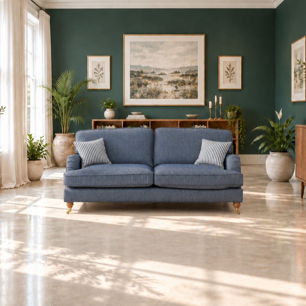 Eastbourne 3 Seater Sofa in Navy with Navy Stripe Cushions