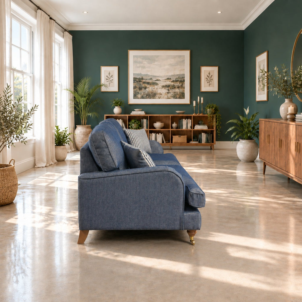 Eastbourne 3 Seater Sofa in Navy with Navy Stripe Cushions