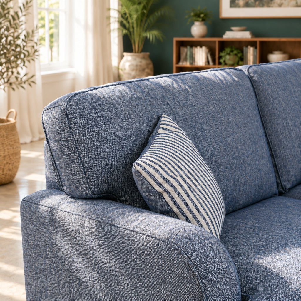 Eastbourne 3 Seater Sofa in Navy with Navy Stripe Cushions