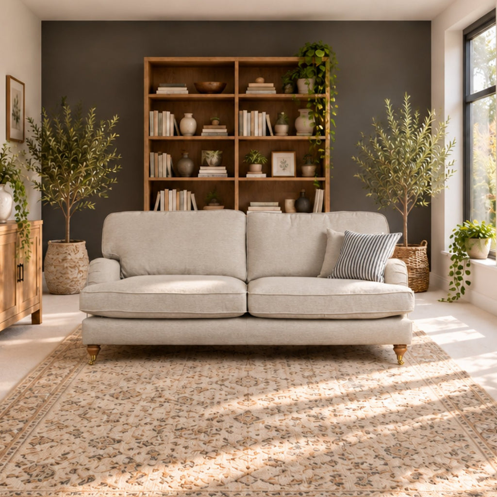 Eastbourne 3 Seater Sofa in Natural with Navy Stripe Cushions