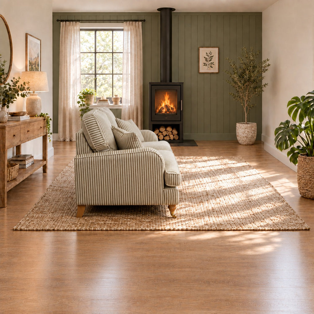 Eastbourne 2 Seater Sofa in Olive Stripe with Olive Stripe Cushions
