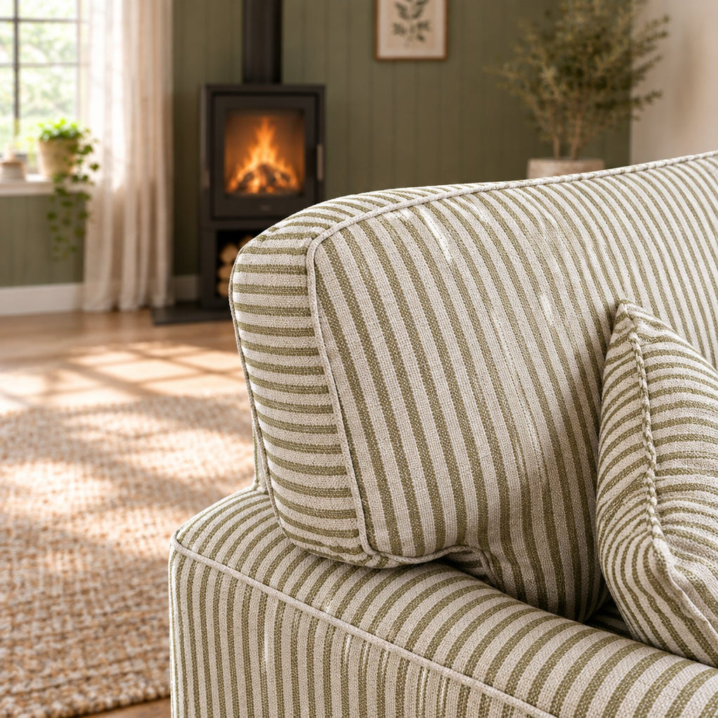 Eastbourne 2 Seater Sofa in Olive Stripe with Olive Stripe Cushions