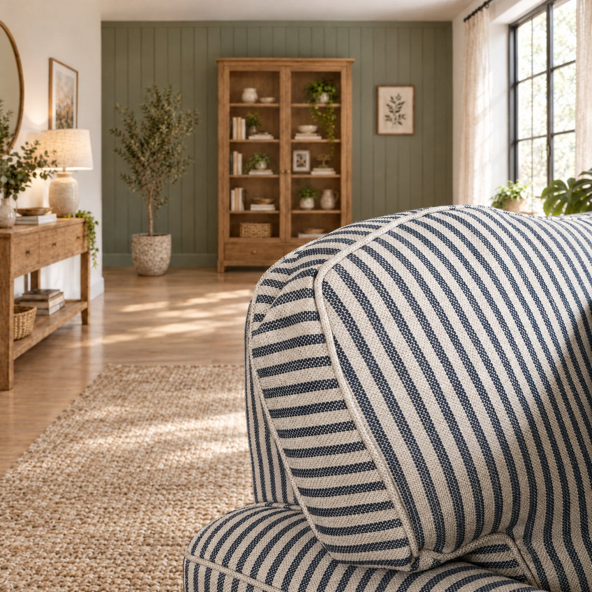 Eastbourne 2 Seater Sofa in Navy Stripe with Navy Stripe Cushions