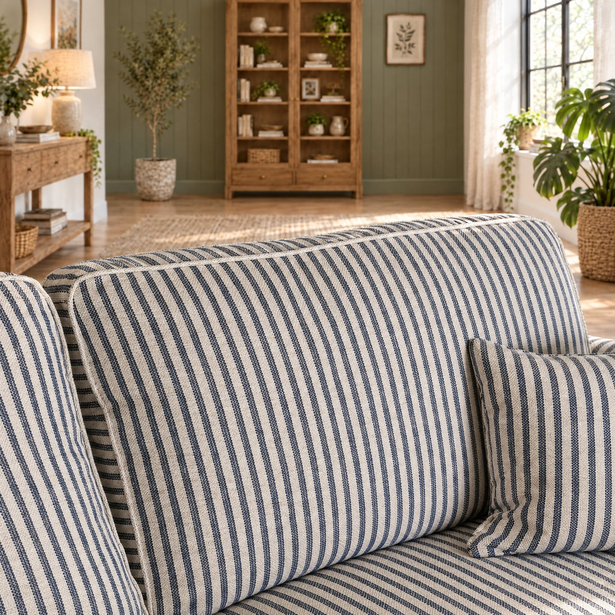Eastbourne 2 Seater Sofa in Navy Stripe with Navy Stripe Cushions