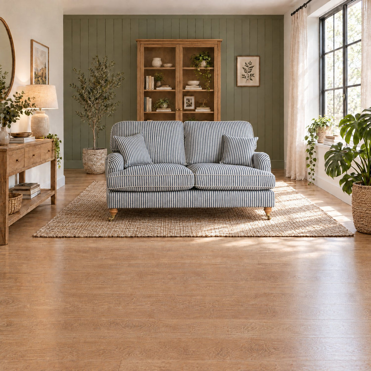 Eastbourne 2 Seater Sofa in Navy Stripe with Navy Stripe Cushions