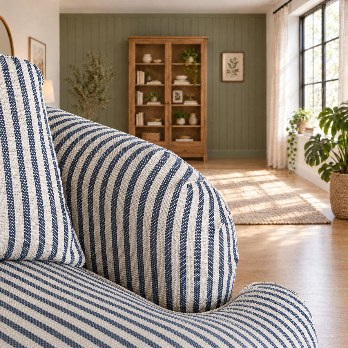 Eastbourne 2 Seater Sofa in Navy Stripe with Navy Stripe Cushions