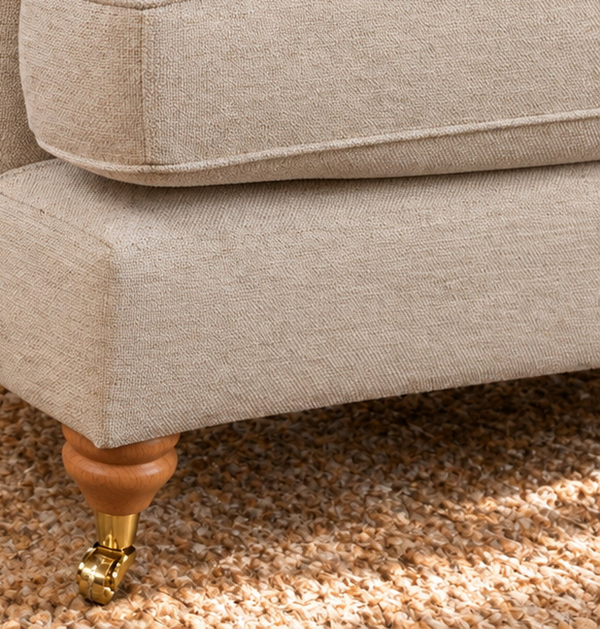Eastbourne 2 Seater Sofa in Natural with Olive Stripe Cushions