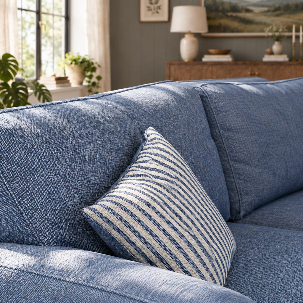Eastbourne 2 Seater Sofa in Navy with Navy Stripe Cushions