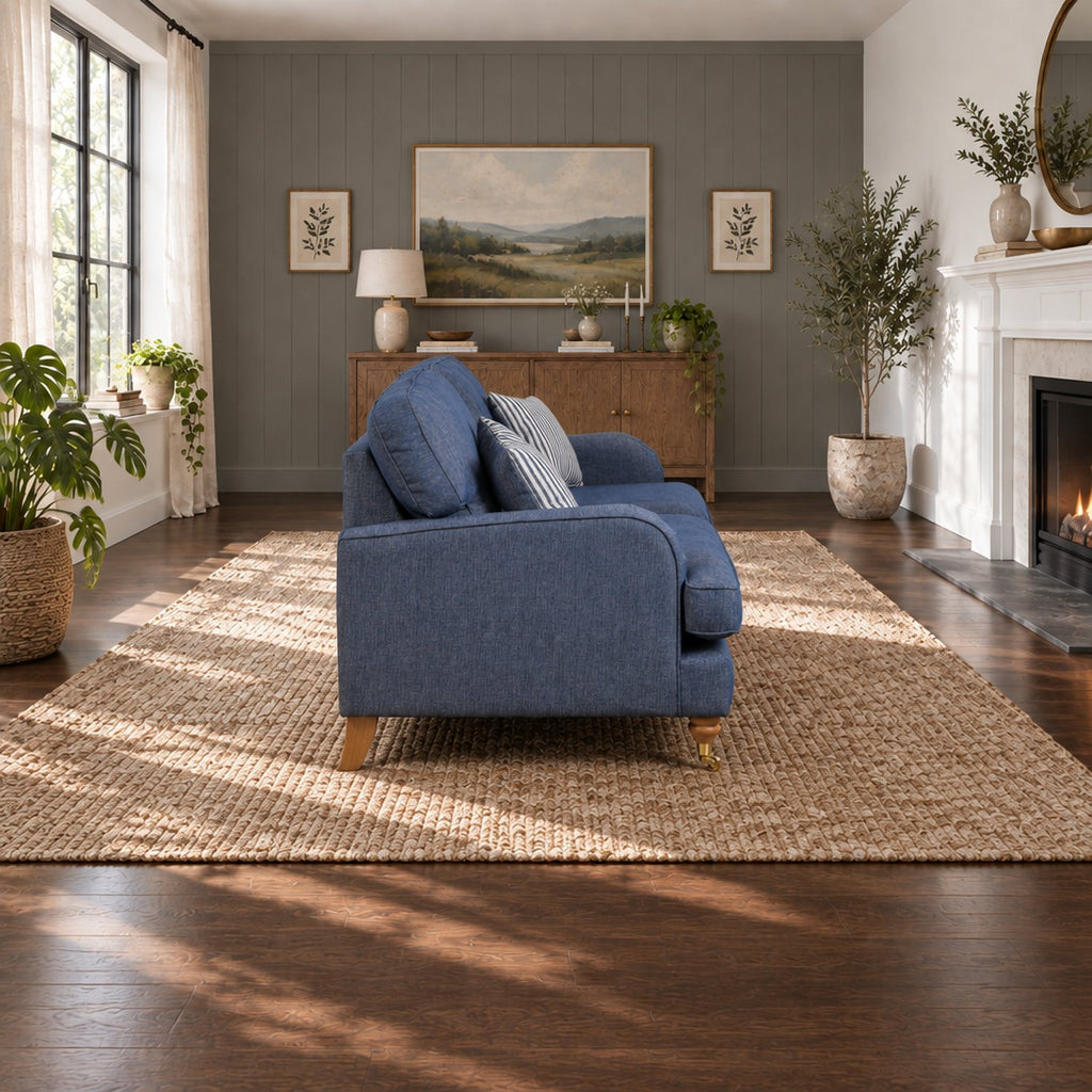 Eastbourne 2 Seater Sofa in Navy with Navy Stripe Cushions