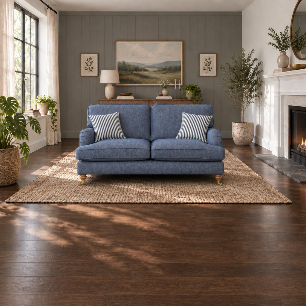 Eastbourne 2 Seater Sofa in Navy with Navy Stripe Cushions