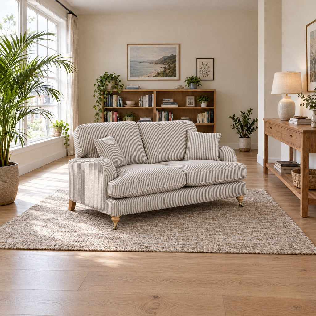 Eastbourne 2 Seater Sofa in Grey Stripe with Grey Stripe Cushions