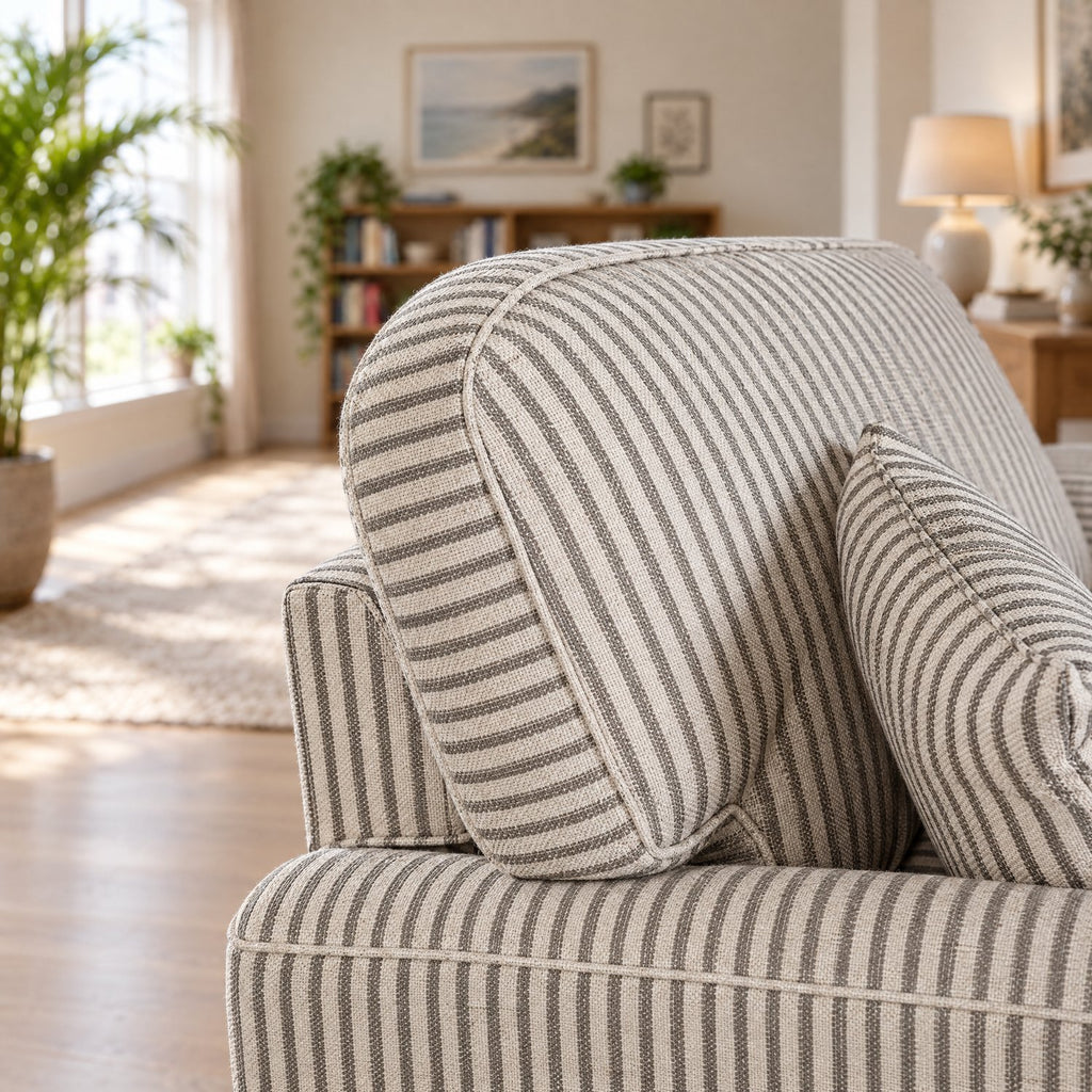 Eastbourne 2 Seater Sofa in Grey Stripe with Grey Stripe Cushions