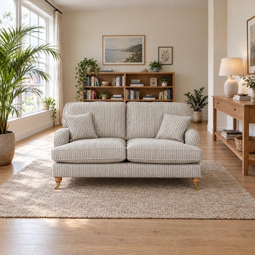 Eastbourne 2 Seater Sofa in Grey Stripe with Grey Stripe Cushions