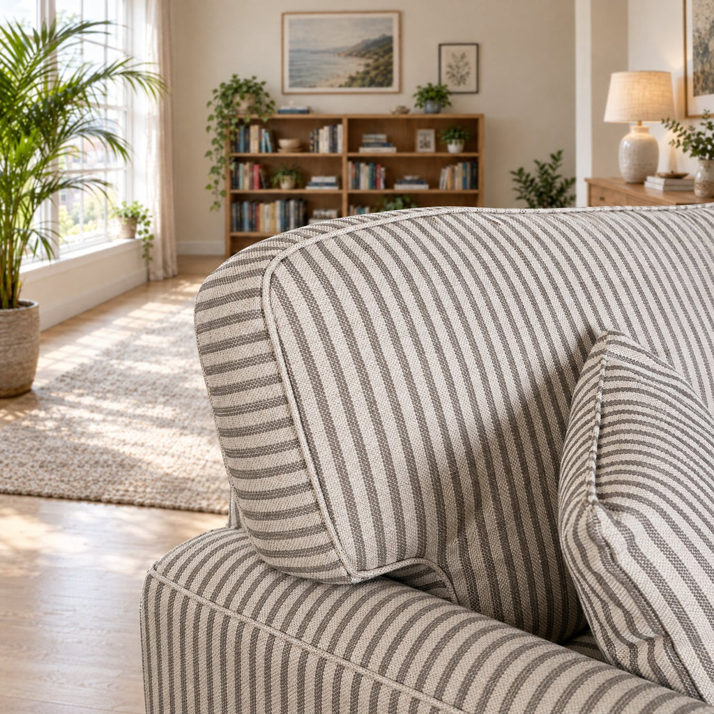Eastbourne 2 Seater Sofa in Grey Stripe with Grey Stripe Cushions