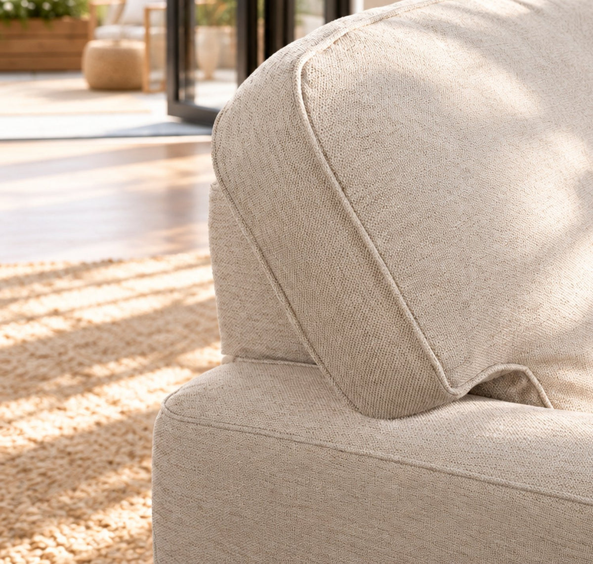 Eastbourne 3 Seater Sofa in Natural with Grey Stripe Cushions