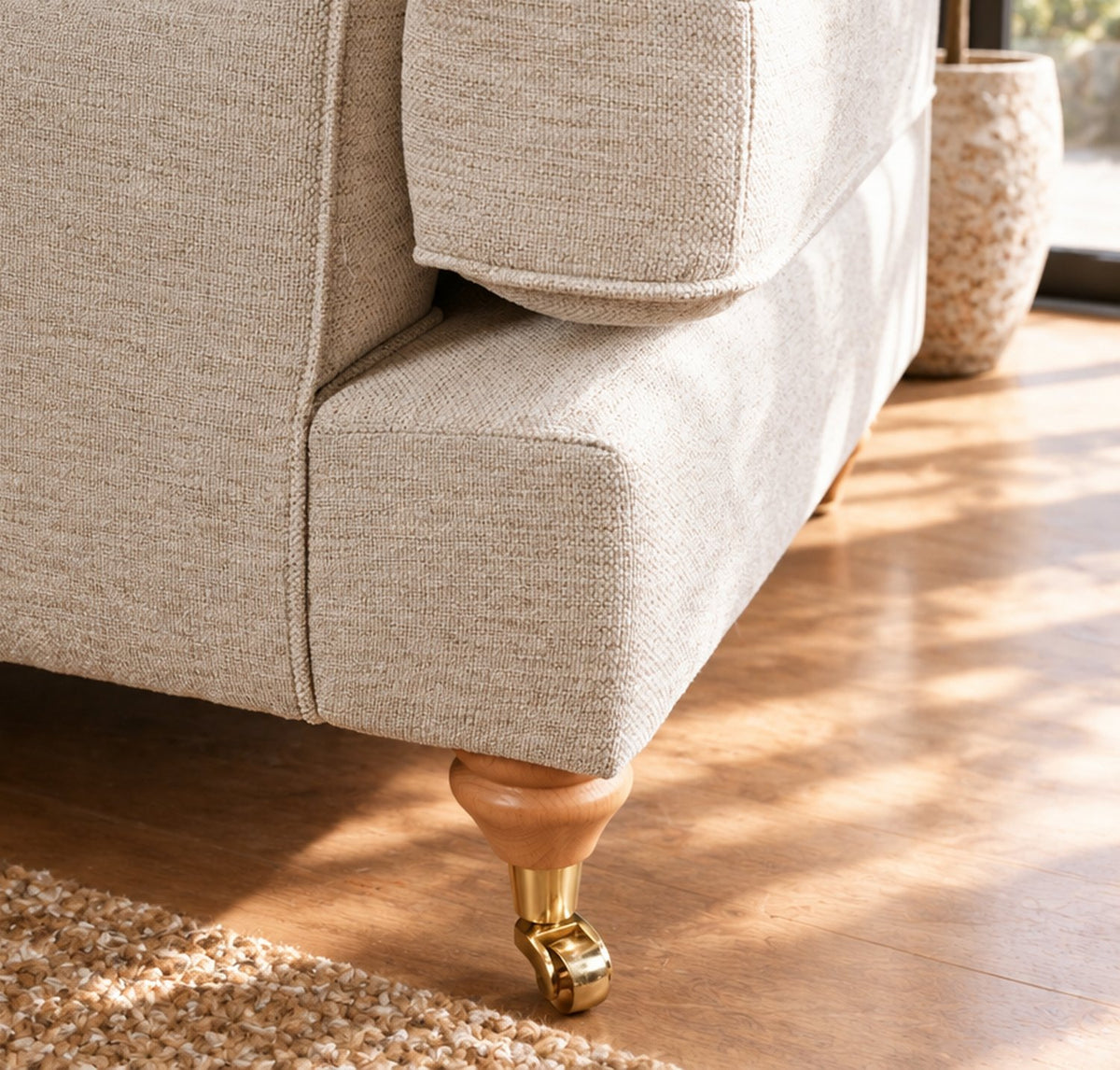 Eastbourne 3 Seater Sofa in Natural with Grey Stripe Cushions