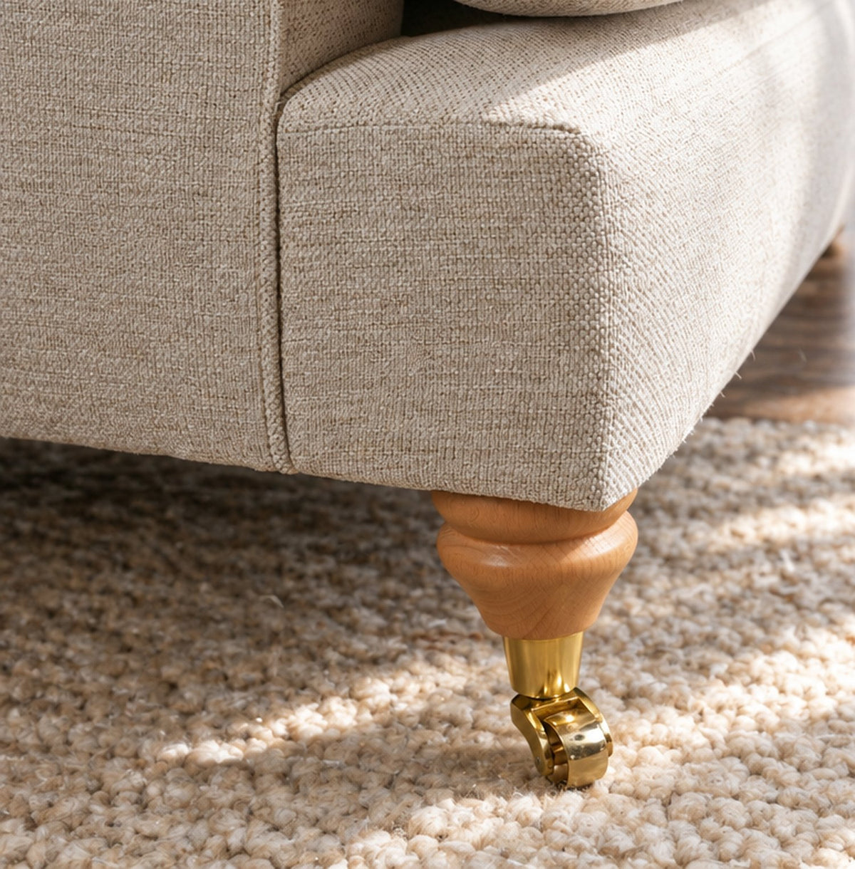 Eastbourne 3 Seater Sofa in Natural with Olive Stripe Cushions