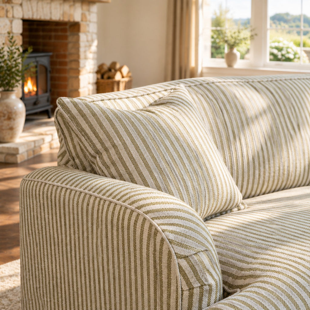 Eastbourne 3 Seater Sofa in Olive Stripe with Olive Stripe Cushions