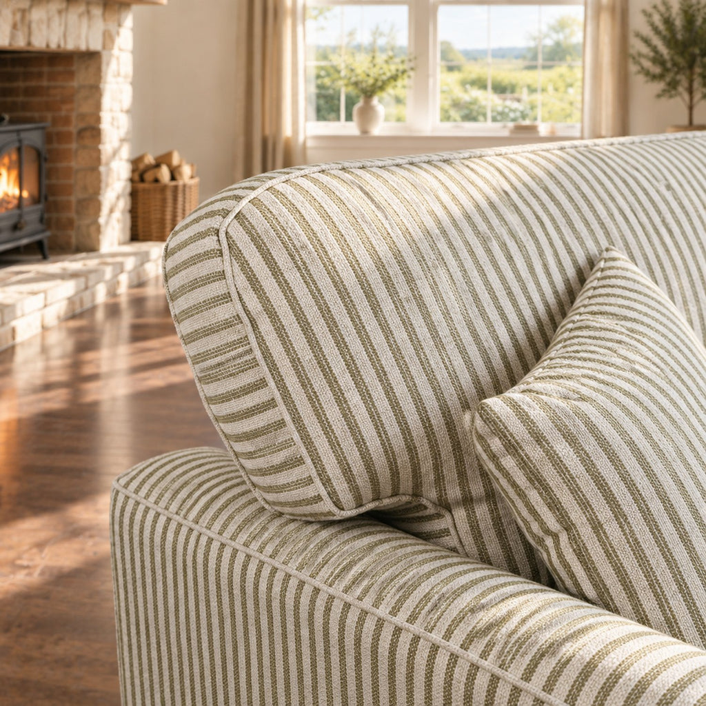 Eastbourne 3 Seater Sofa in Olive Stripe with Olive Stripe Cushions