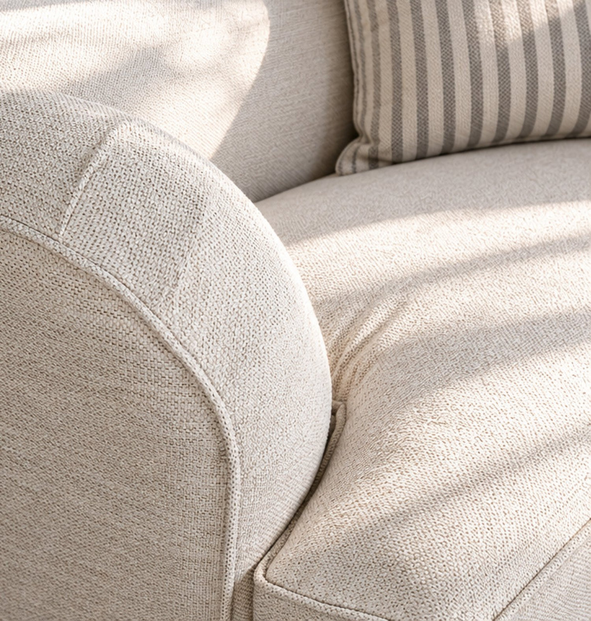 Eastbourne Armchair in Natural with Cove Grey Stripe Cushion