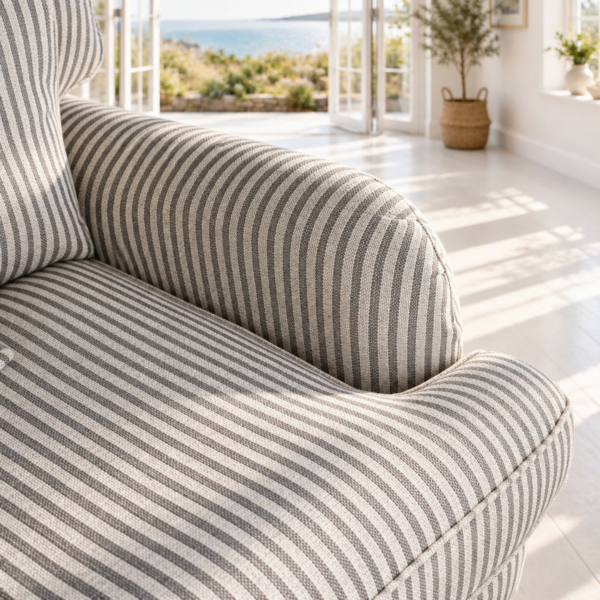 Eastbourne Armchair in Grey Stripe with Grey Stripe Cushion